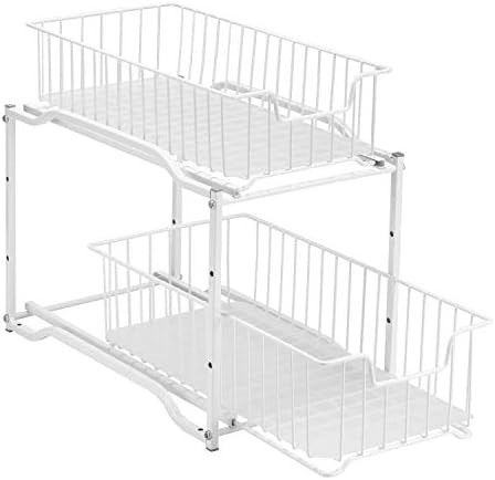 Simple Trending 2 Tier Stackable Under Sink Cabinet Organizer with Sliding Storage Drawer, White | Amazon (US)