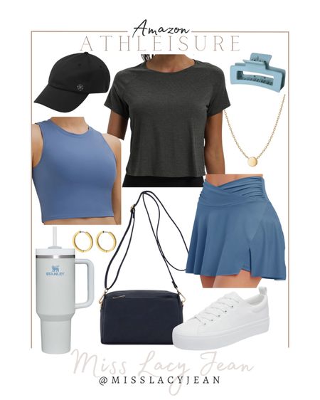 Amazon athleisure outfit includes athletic skirt, basic tee, sneakers, cropped tank, crossbody bag, tumbler, hair clip, gold jewelry. 

Spring outfit, summer outfit, athletic outfit, workout outfit, casua outfit 

#LTKfindsunder100 #LTKfindsunder50 #LTKfitness