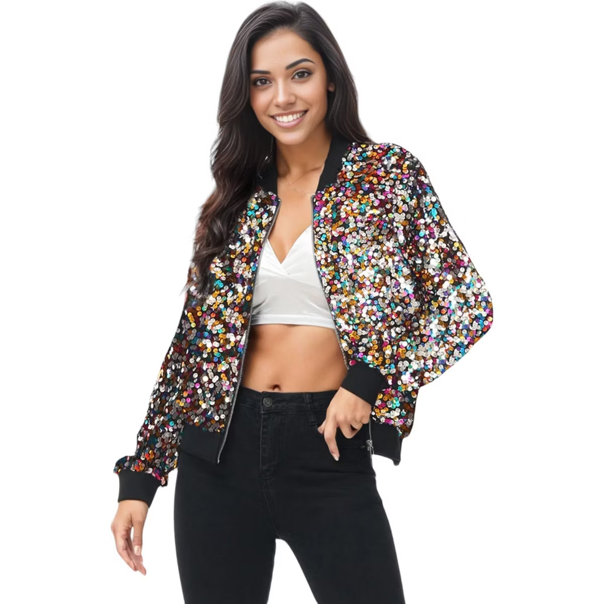 Anna-Kaci Sequin Bright Color Bomber Zip-Up Solid Jacket | Target