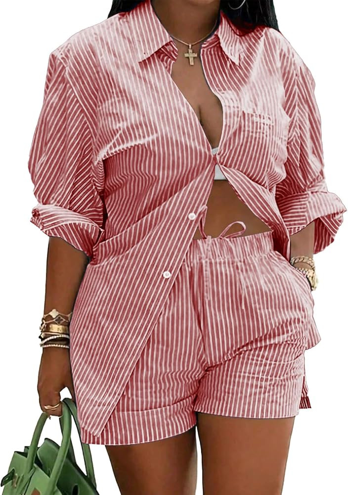 Ulovmi 2 Piece Sets For Women Summer Striped | Amazon (US)