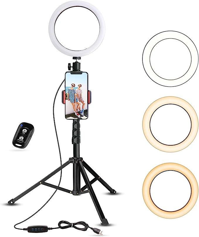 UBeesize Selfie Ring Light with Tripod Stand & Cell Phone Holder for Live Stream/Makeup, Mini Led... | Amazon (US)
