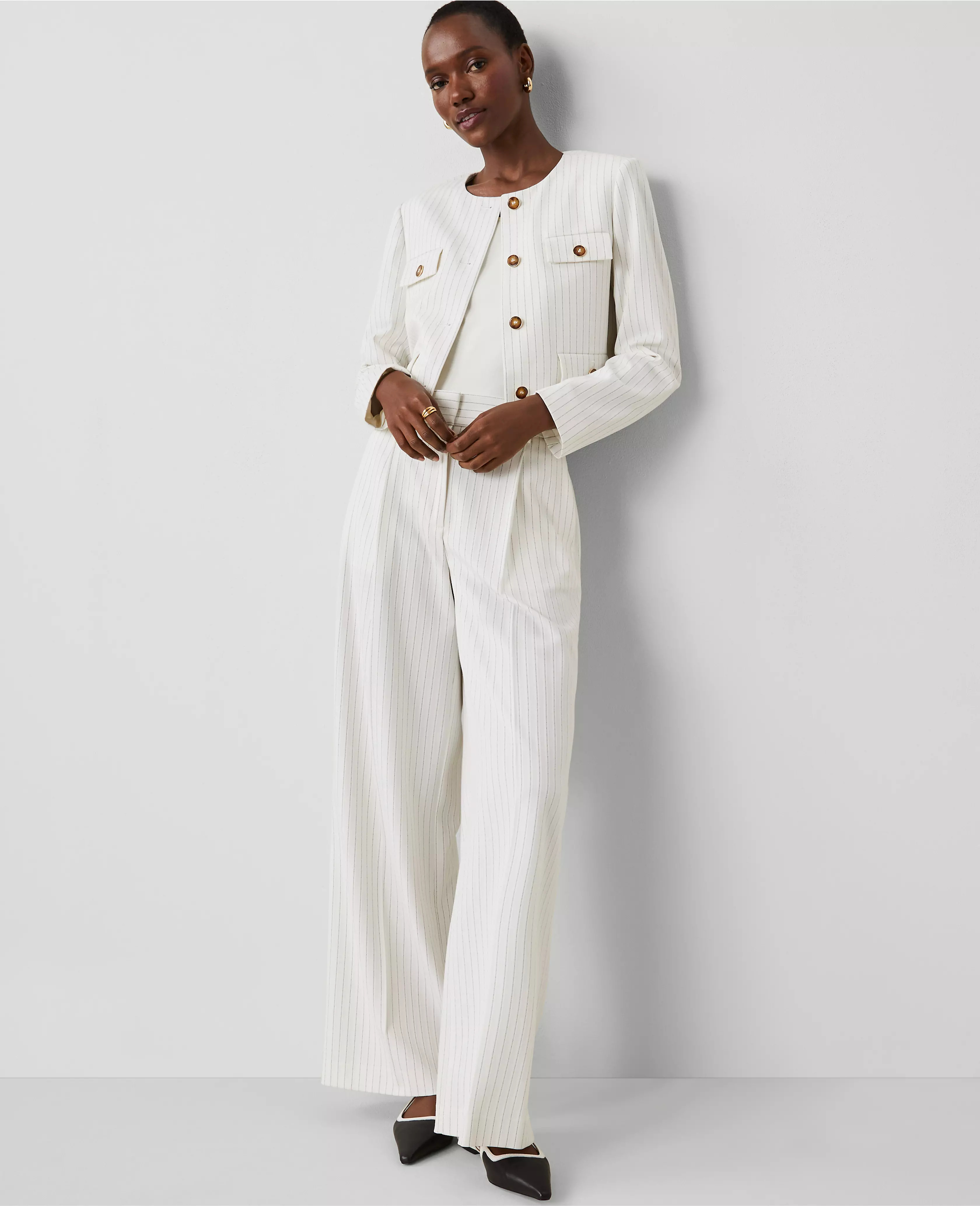 The Petite Pleated Wide-Leg Pant in Pinstripe | Ann Taylor