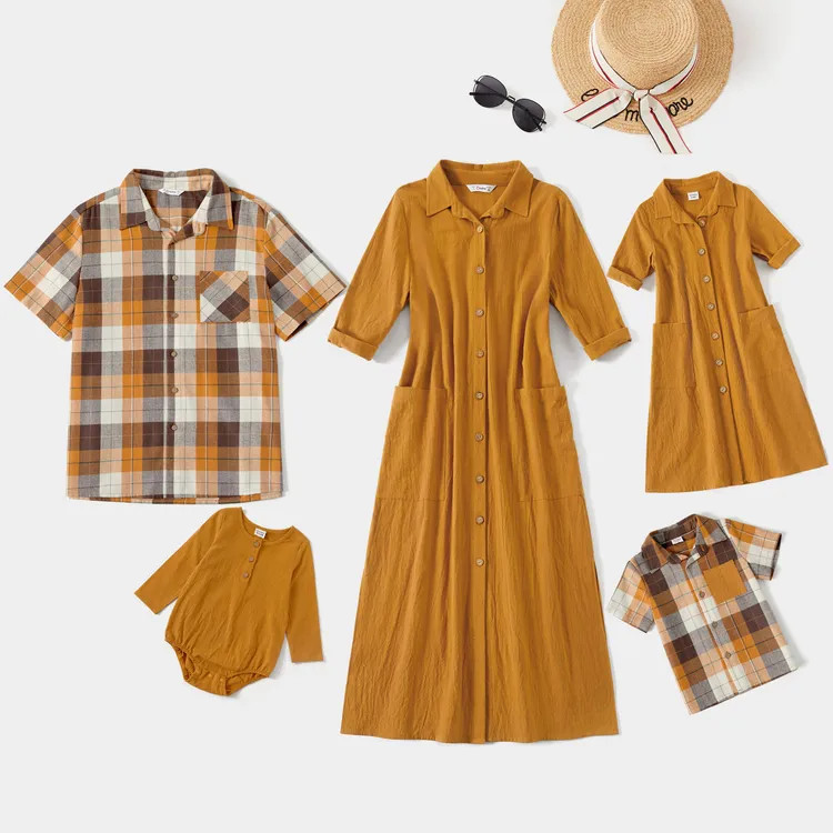 Solid or Plaid Print Family Matching Ginger Sets | PatPat