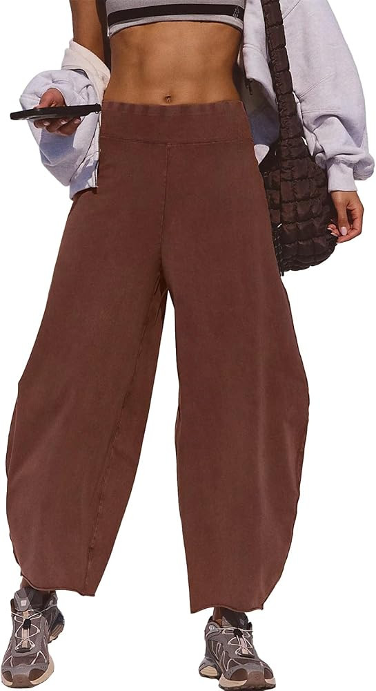 Ainangua Womens Casual Baggy Barrel Pants Acid Wash Lounge Wide Leg Pants Low Waist Raw Edge Athl... | Amazon (US)