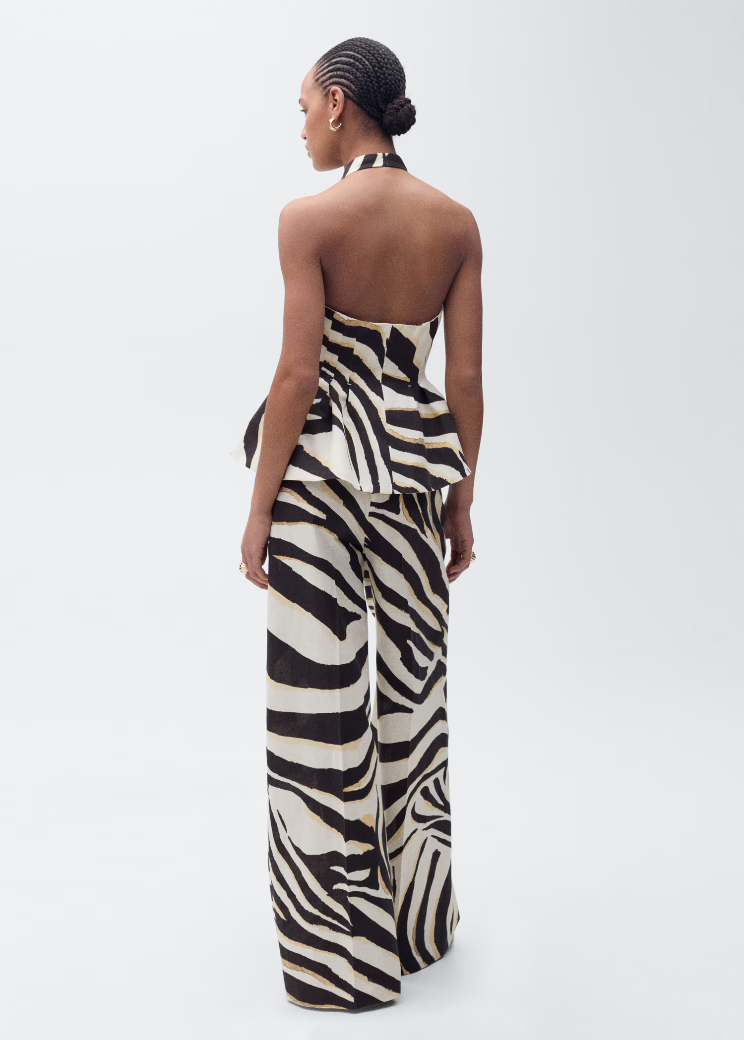 Linen wideleg zebra-print pants - Women | MANGO USA | Mango (US/MX/AU)