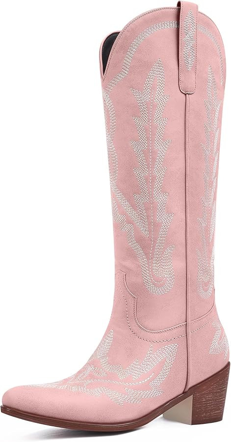 Ouepiano Cowboy Boots for Women Knee High Cowgirl Boots with Classic Embroidered Slip On Pointed ... | Amazon (US)