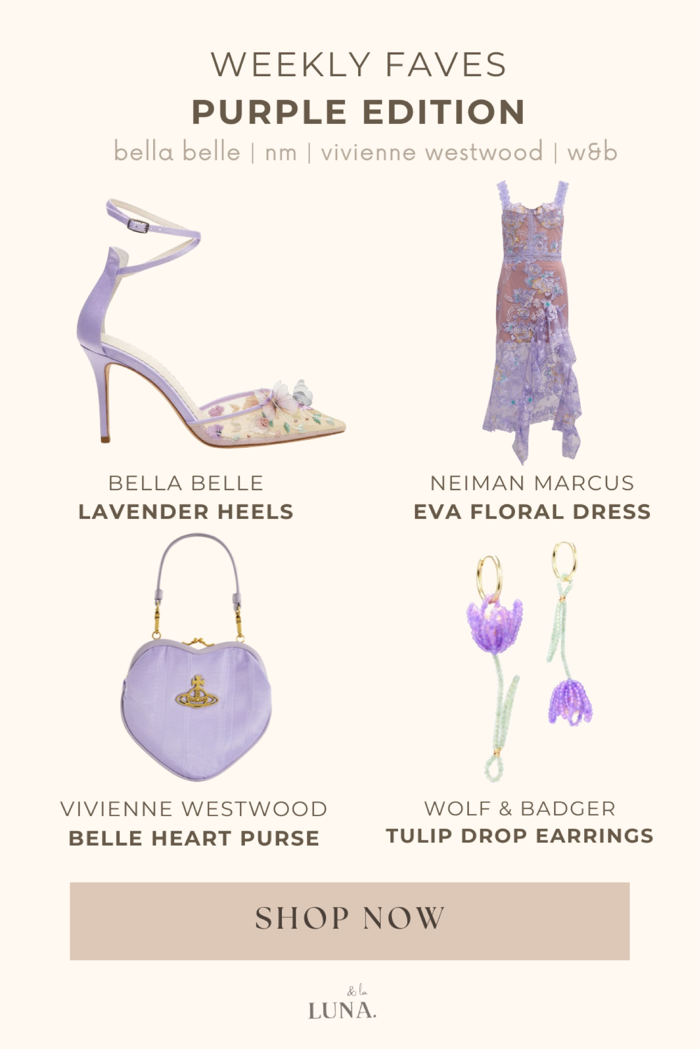 Another weekly round-up of some cute princess purple outfit inspo! Purple shoes, handbag, jewelry, and style finds. From the prettiest floral pumpls to a heart shaped vivienne westwood mini bag for a spring wedding to flower beaded earrings for graduation. This is the ultimate weekly guide to the cutest girly set for those who is looking for anything purple!

#LTKSeasonal #LTKShoeCrush #LTKFestival