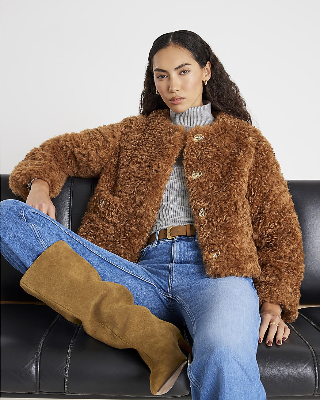 Brown Faux Fur Trophy Jacket | River Island UK & IE