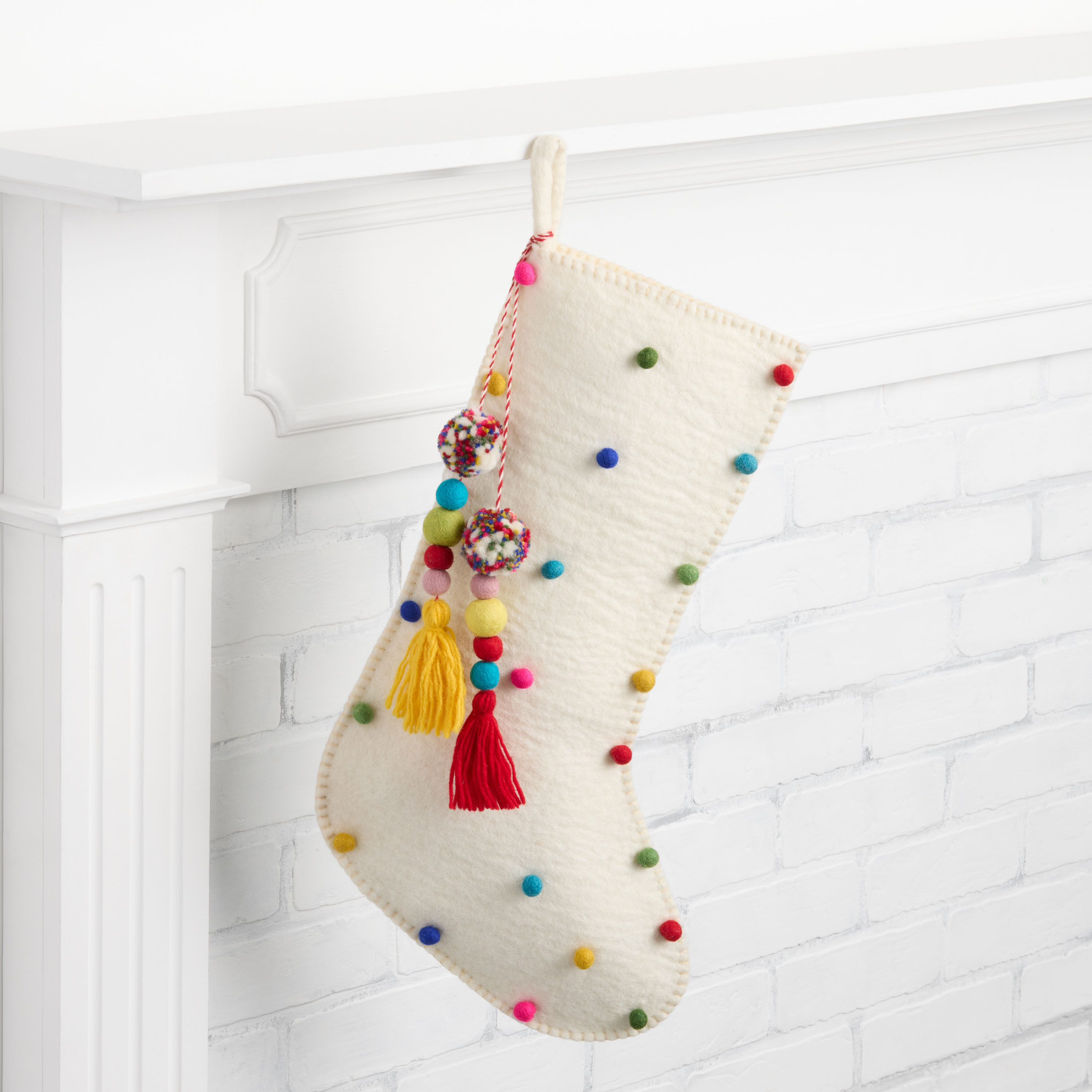 Ivory Felted Wool Polka Dot Christmas Stocking | World Market