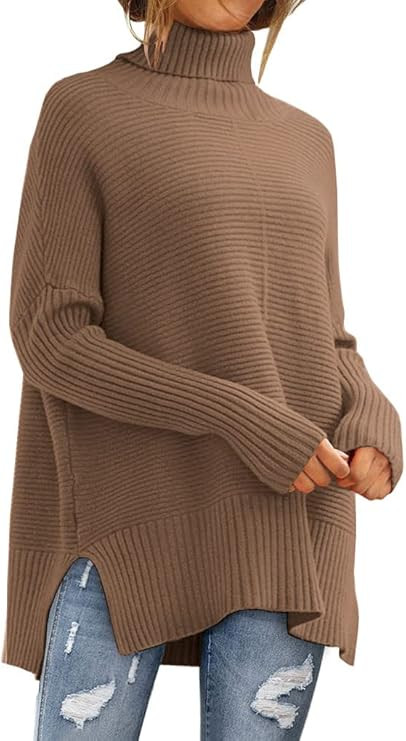 LILLUSORY Women's Oversized Turtleneck Sweaters 2023 Fall Batwing Sleeve Ribbed Tunic Sweater | Amazon (US)