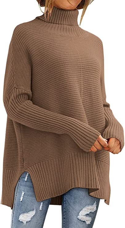 LILLUSORY Women's Oversized Turtleneck Sweaters 2023 Fall Batwing Sleeve Ribbed Tunic Sweater | Amazon (US)