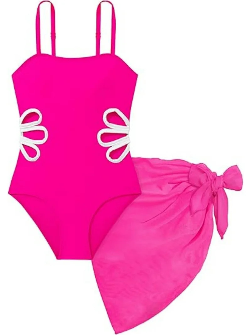 Kuleyang One Piece Girls Swimsuit Quick Dry Cut Out Swimsuits with Cover Up Skirt Bathing Suit Sw... | Walmart (US)