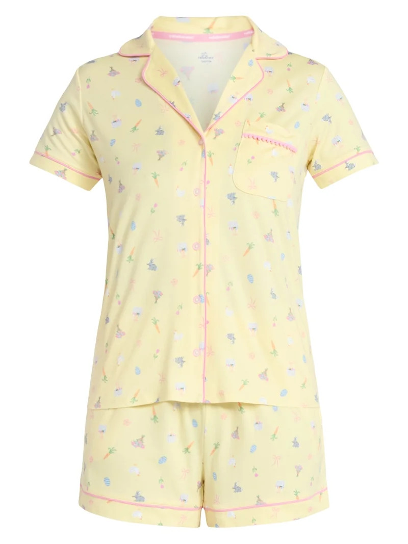 Easter Women's and Women's Plus Notch Collar Top and Shorts Pajama Set from Way to Celebrate, 2-P... | Walmart (US)