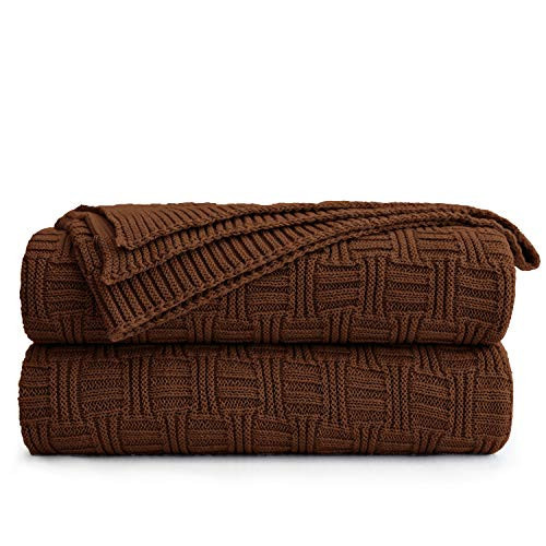 Dark Brown Cotton Knit Throw Blanket for Couch Sofa Bed - Home Decorative Soft Cozy Sweater Woven Fall Cable Knitted Blankets - 2.2 pounds 50 x 60 Inch | Amazon (US)