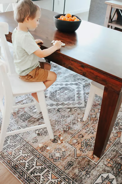 Rust Faded Geometric Washable Area Rug | Rugs USA