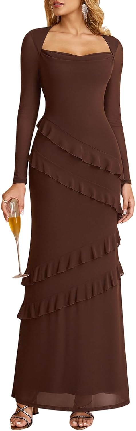 URYIAO Long Sleeve Floral Wedding Guest Formal Womens Fall Maxi Dress | Amazon (US)