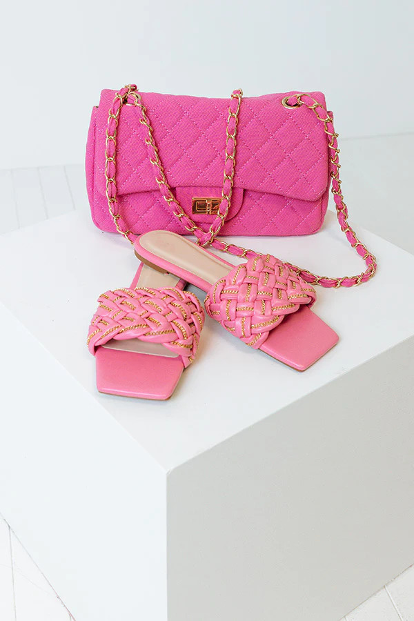 The Lizabeth Faux Leather Braided Sandal In Pink | Impressions Online Boutique