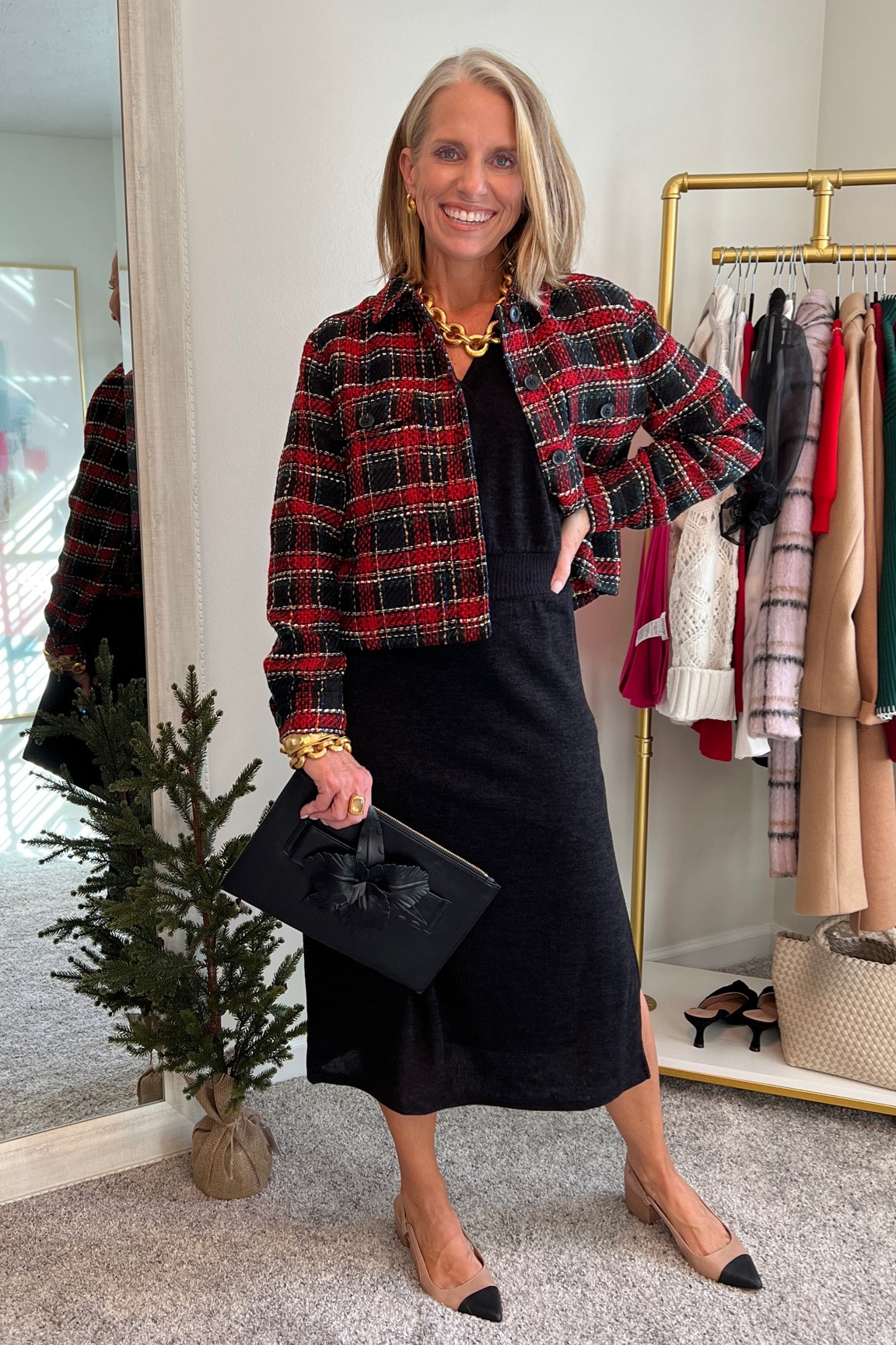 Love this for church or workwear 
Dress is on sale 30% off today with my code LISA30. Super soft. I’m wearing size XS. Jacket is on sale too. Wearing PS 
Use code COAST for 15% off clutch. 
Top it all off with gorgeous Julie Vos jewelry #Gibsonlook # Loft 

#LTKHolidaySale #LTKstyletip #LTKover40