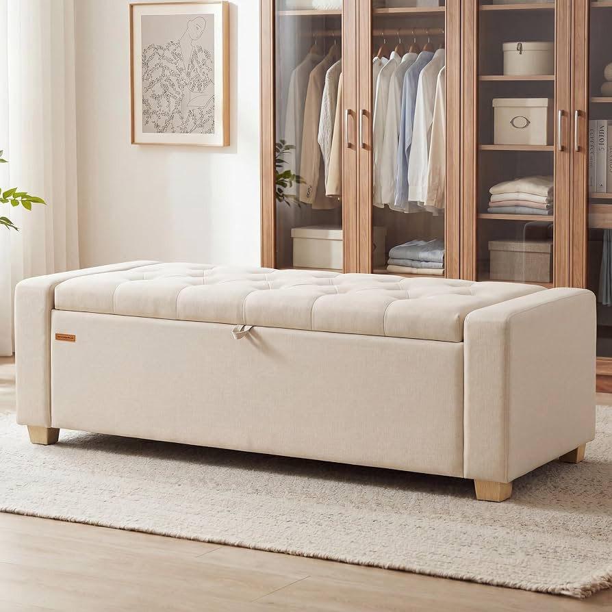 SONGMICS Storage Ottoman, 48 Inches Long Bed End Stool, Solid Wood Legs | Amazon (US)
