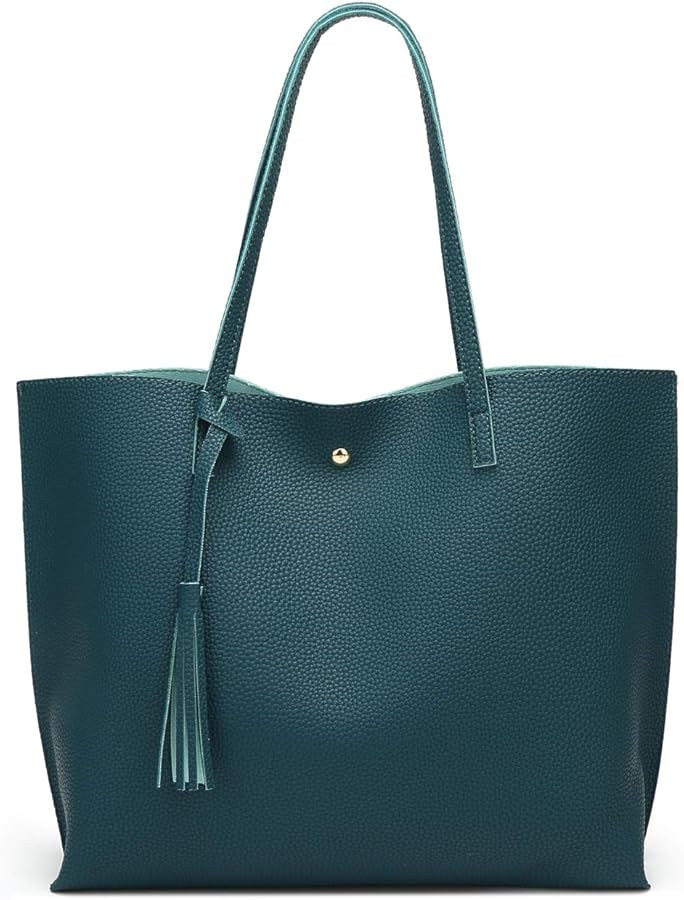 Dreubea Women's Soft Faux Leather Tote Shoulder Bag from, Big Capacity Tassel Handbag | Amazon (US)