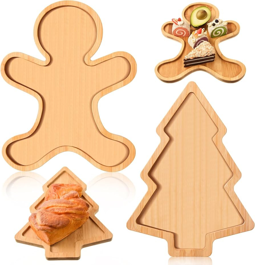 AWIZOM 2 Pcs Christmas Serving Platters Christmas Tree and Gingerbread Man Shaped Wood Trays Deco... | Amazon (US)