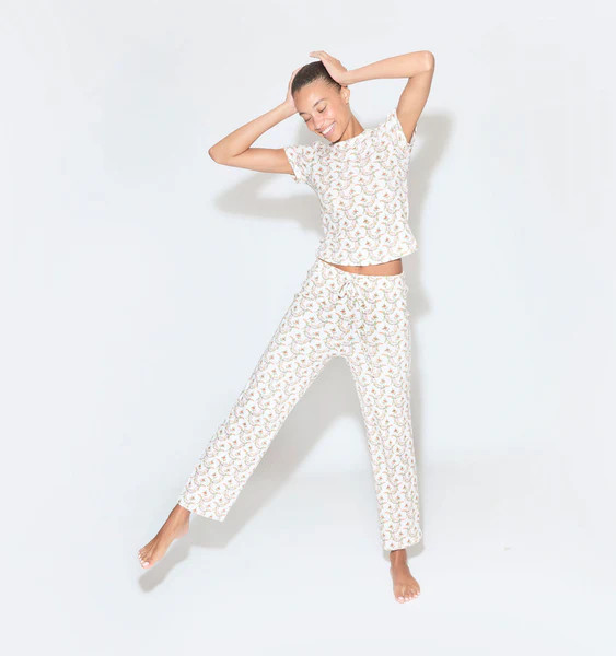 The Cleo Pointelle Set - Pink Ribbon Rose Ikat | Hill House Home US