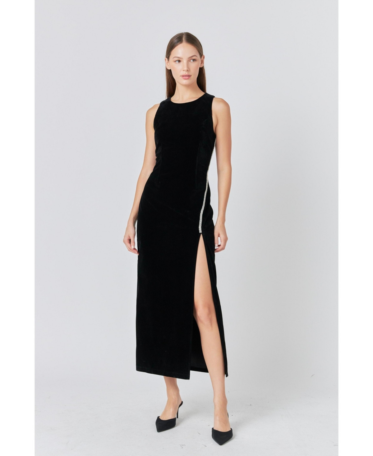 endless rose Women's Jewel Trim Maxi Velvet Dress - Black | Macy's