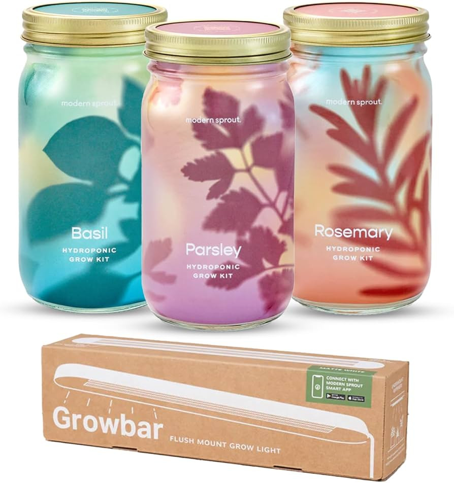 Modern Sprout Garden Jars + Smart Growbar Bundle - Self-Watering Hydroponic Herb Growing Kit with... | Amazon (US)