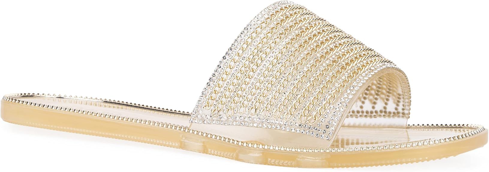 Olivia Miller Women’s Fashion Ladies Shoes, PVC Jelly w Embellished Glitter Rhinestones Geli Sl... | Amazon (US)
