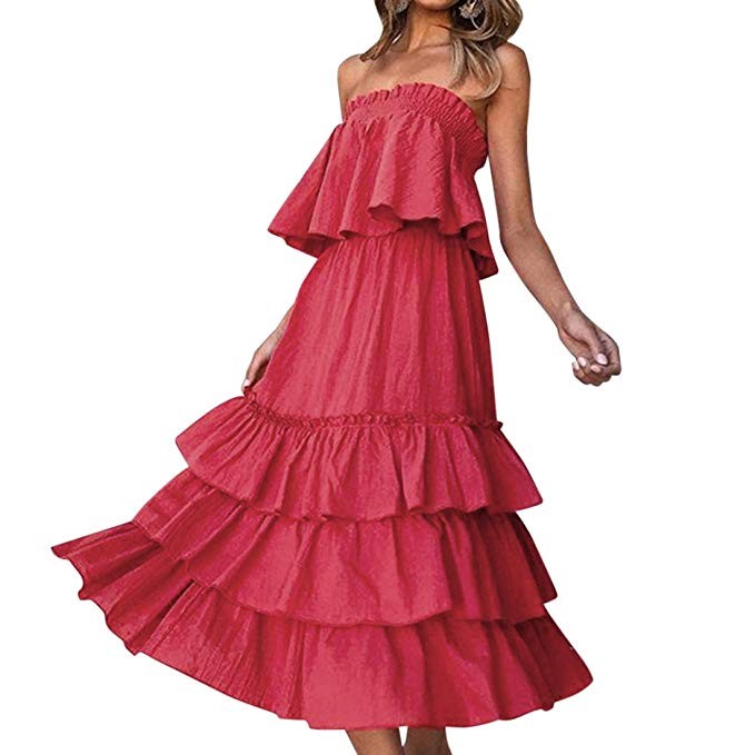 MOOSLOVER Women Sexy Off The Shoulder Top with Casual Ruffle Skirt Two Piece Beach Outfit Dress | Amazon (US)