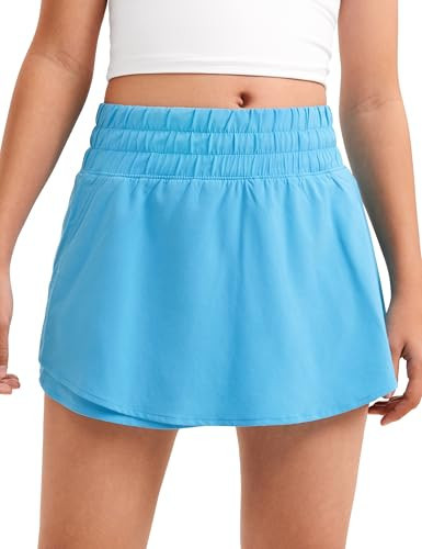 CRZ YOGA Girls Athletic Shorts with Zip Pocket - High Waist Flowy Ruffle Skirt for Workout Running Tennis Teen Kids Liner Kayak Blue X-Small | Amazon (US)