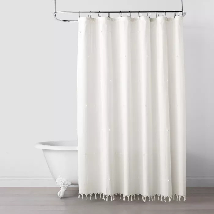 Clip Stitch Knotted Fringe Shower Curtain Sour Cream - Hearth & Hand™ with Magnolia | Target