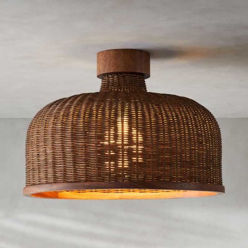 Sago Rounded Rattan Flush Mount Light + Reviews | CB2 | CB2