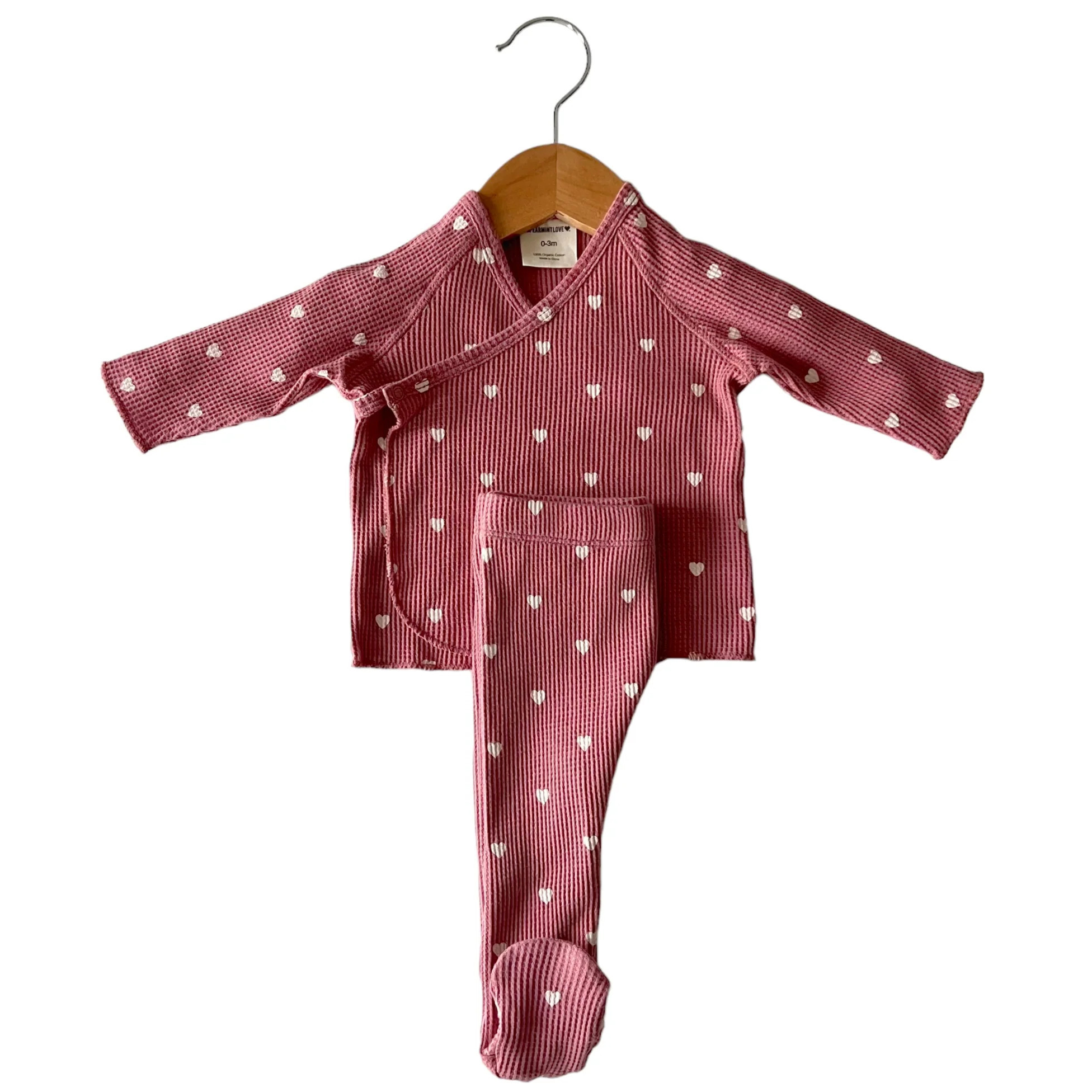Organic Waffle Kimono & Pant Set, Mauve Heart | SpearmintLOVE