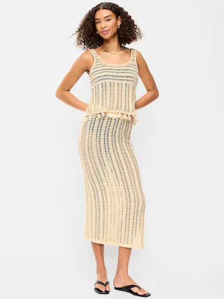 Open-Weave Seaside Cotton Column Maxi Skirt | Old Navy (US)
