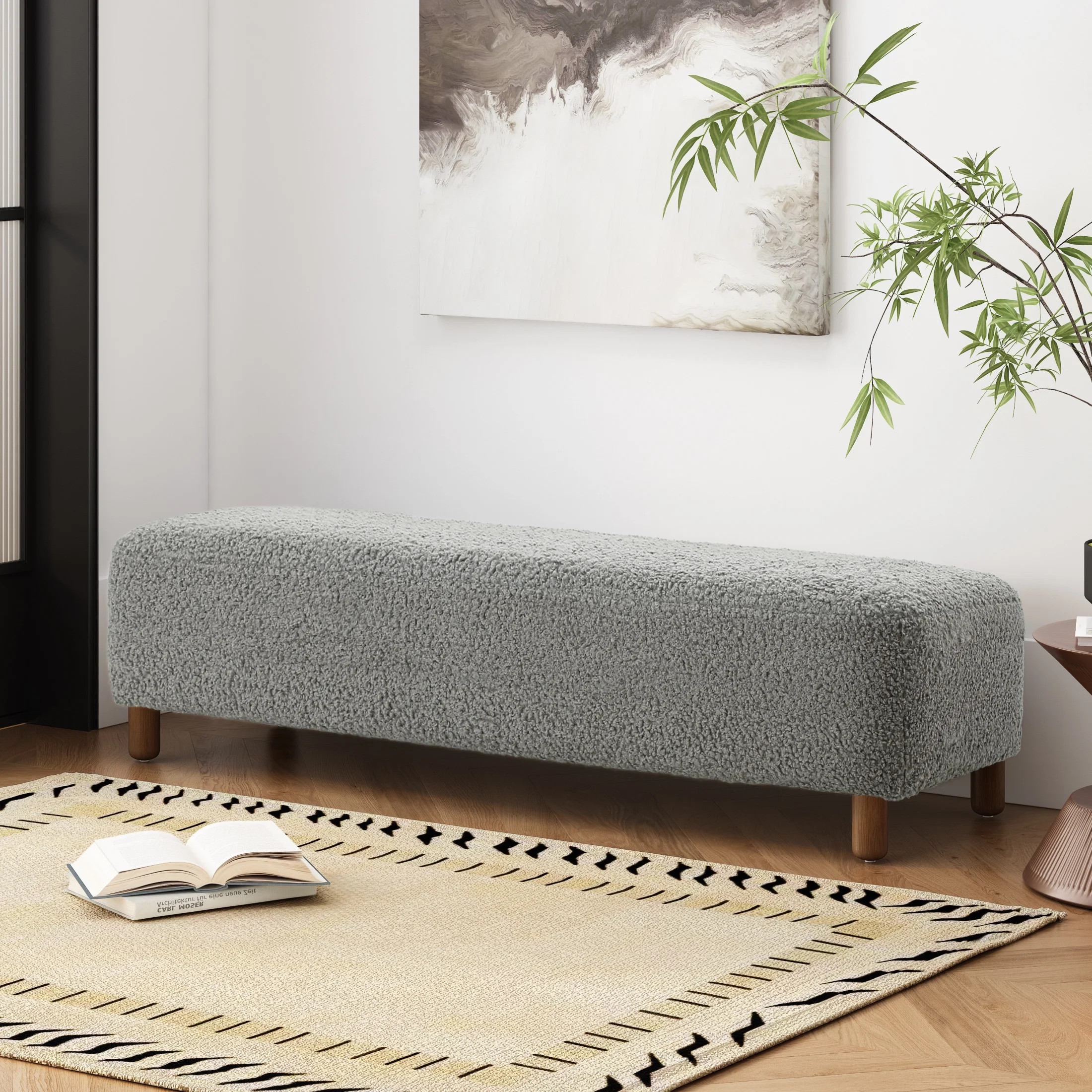 Ryder Modern Upholstered Rectangular Ottoman with Foam Cushion & Solid Wood Legs, Grey | Walmart (US)