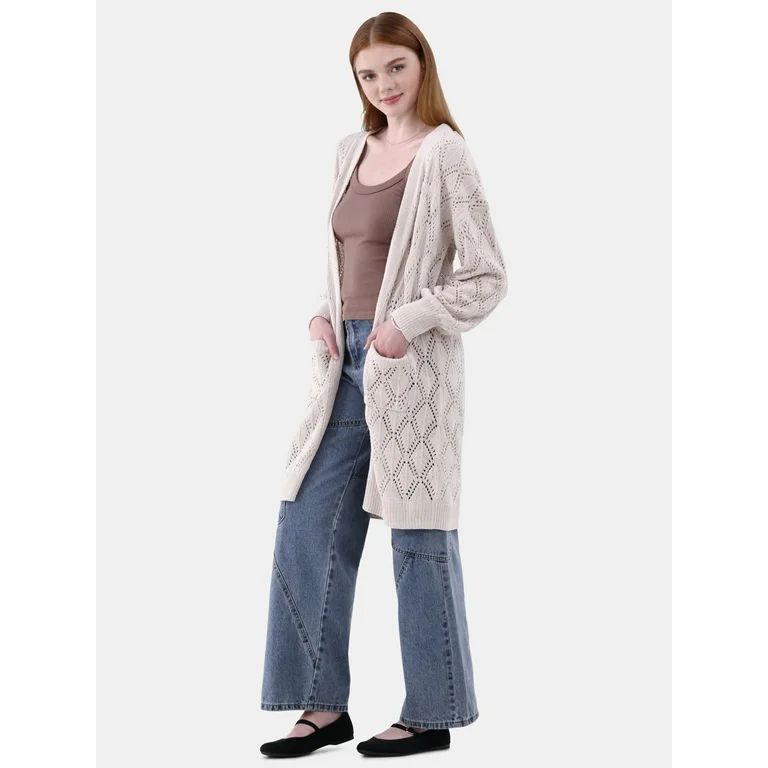 No Boundaries Pointelle Duster Cardigan, Women's and women's Plus Size XXS-2XL | Walmart (US)