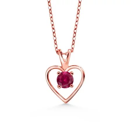 Gem Stone King 0.60 Ct Round Red Created Ruby 18K Rose Gold Plated Silver Heart Shape Pendant Nec... | Walmart (US)