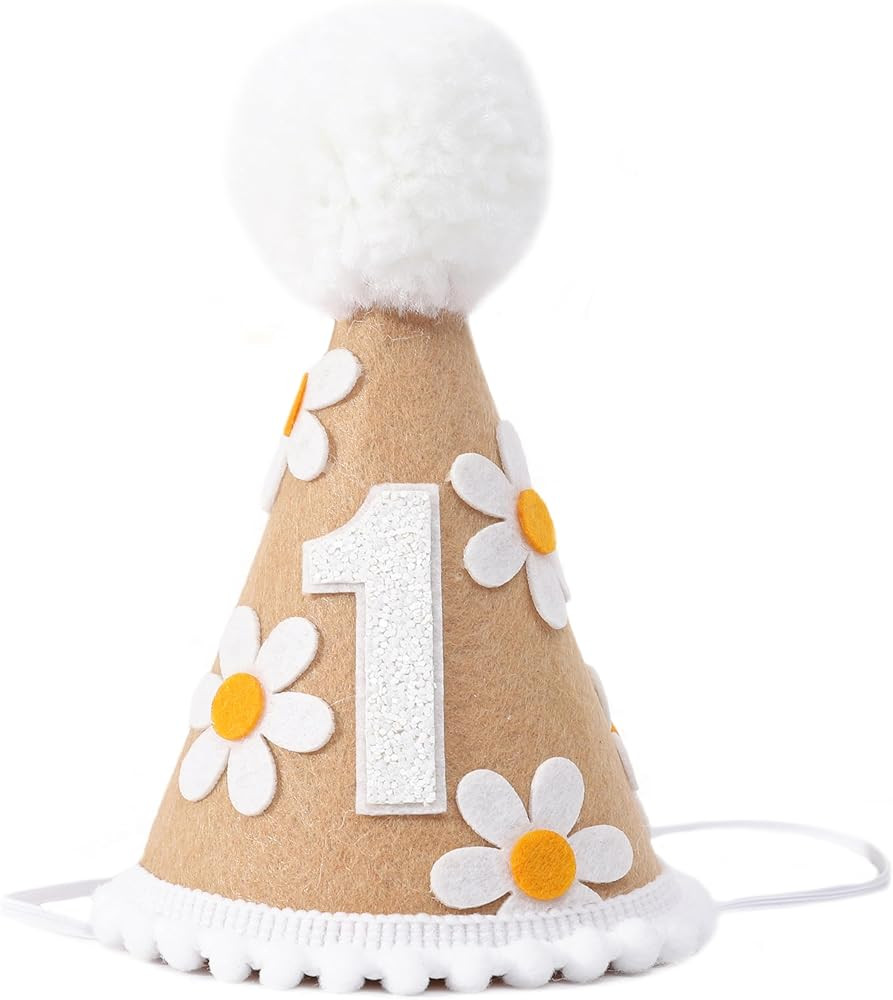 WAWUO Sweet Daisy Themed Birthday Hat - Party Decorations for Baby Girl or Boy's First Birthday | Amazon (US)