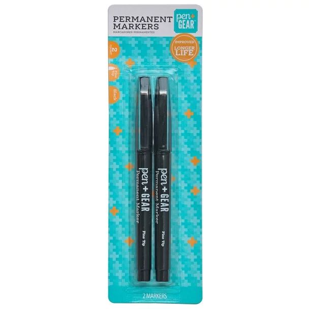 Pen+Gear Permanent Markers, Fine Point, Black Color, 2 Count | Walmart (US)