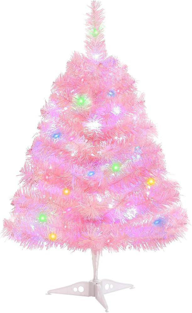 2FT Artificial Christmas Tree with Lights Lighted Pink Tabletop Christmas Tree with Plastic Stand... | Amazon (US)