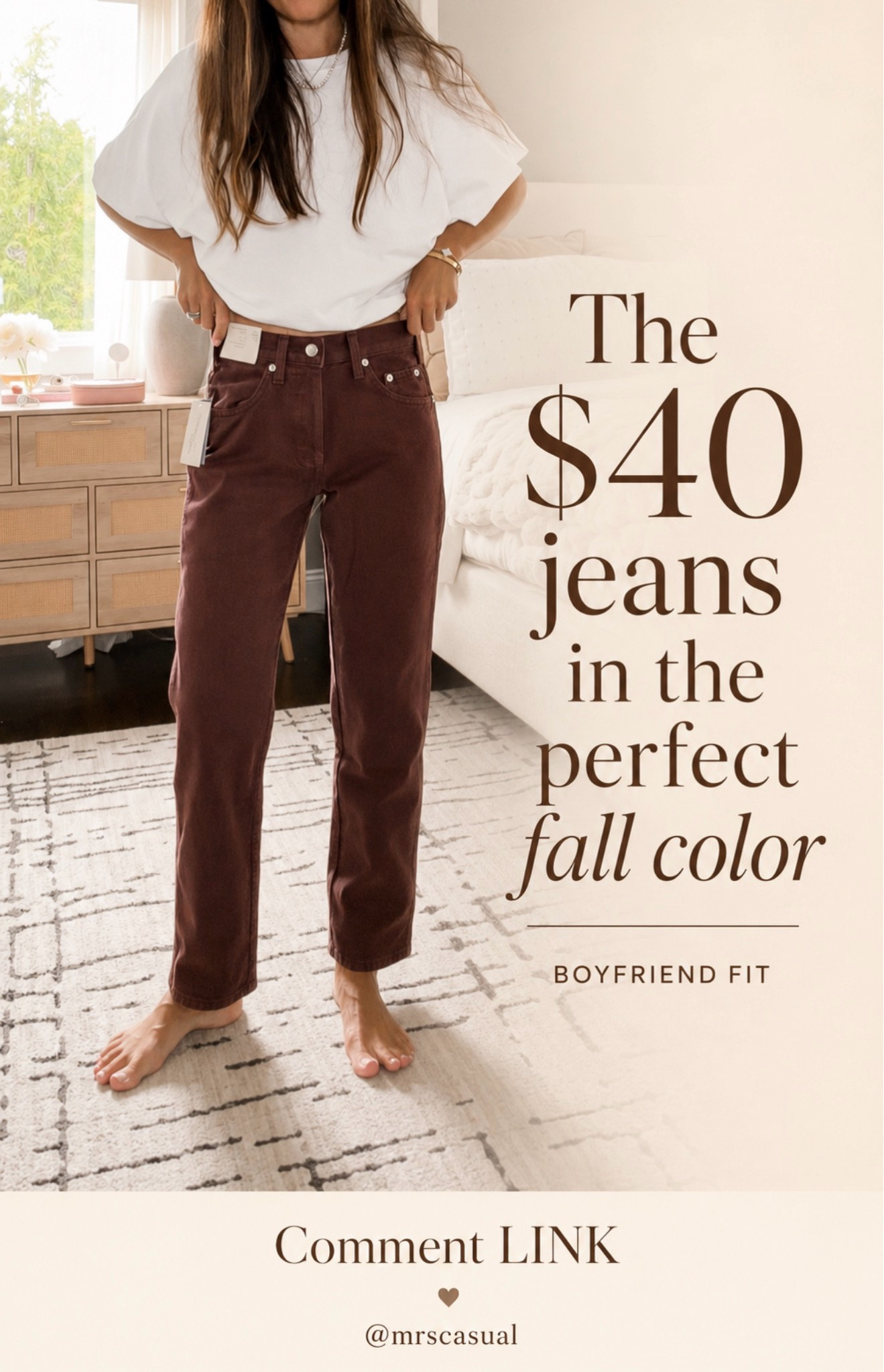 This color is EVERYTHING for fall 🤎 These $40 boyfriend jeans make even a simple white tee feel like a cute outfit. Add flats and you’re done!

Comment LINK and I’ll send you the details!

#LTKOver40 #LTKSeasonal #LTKgrwm