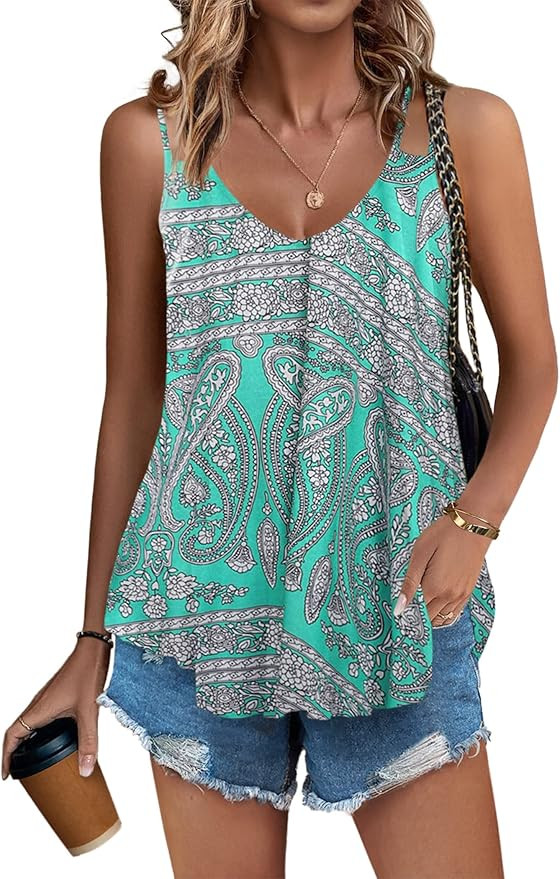 Zeagoo Women Flowy Tank Tops Casual Summer Tops Sexy Tank Tops Spaghetti Strap V Neck Sleeveless ... | Amazon (US)