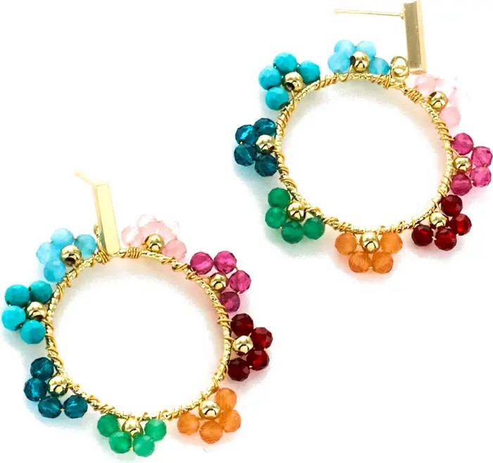 Multi Beaded Flower Circle Drop Earrings | Nordstrom Rack