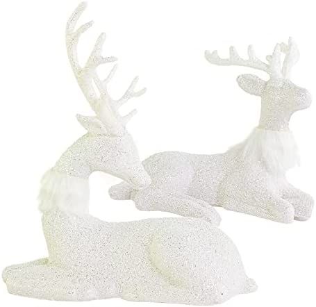 iPEGTOP 2 Pcs Glitter Christmas Reindeer Figurine Statues, 12.6 inch Shinny Sitting Couple Deer F... | Amazon (US)