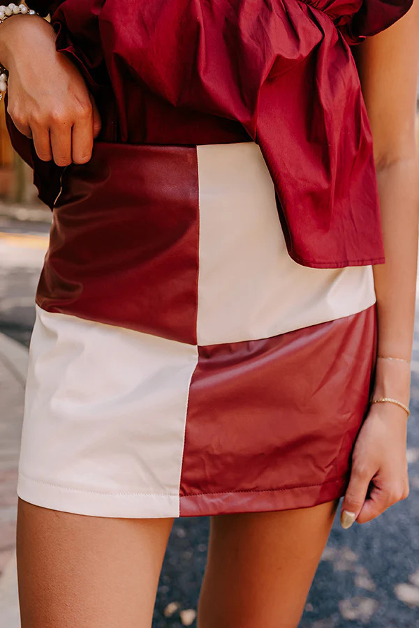 Varsity Squad Faux Leather Skort in Maroon | Impressions Online Boutique