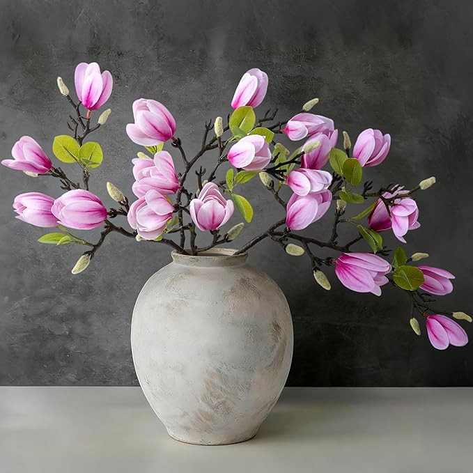 Ivydale Tallos de flores artificiales de magnolia, 5 capullos de flores falsas de color rosa inte... | Amazon (US)