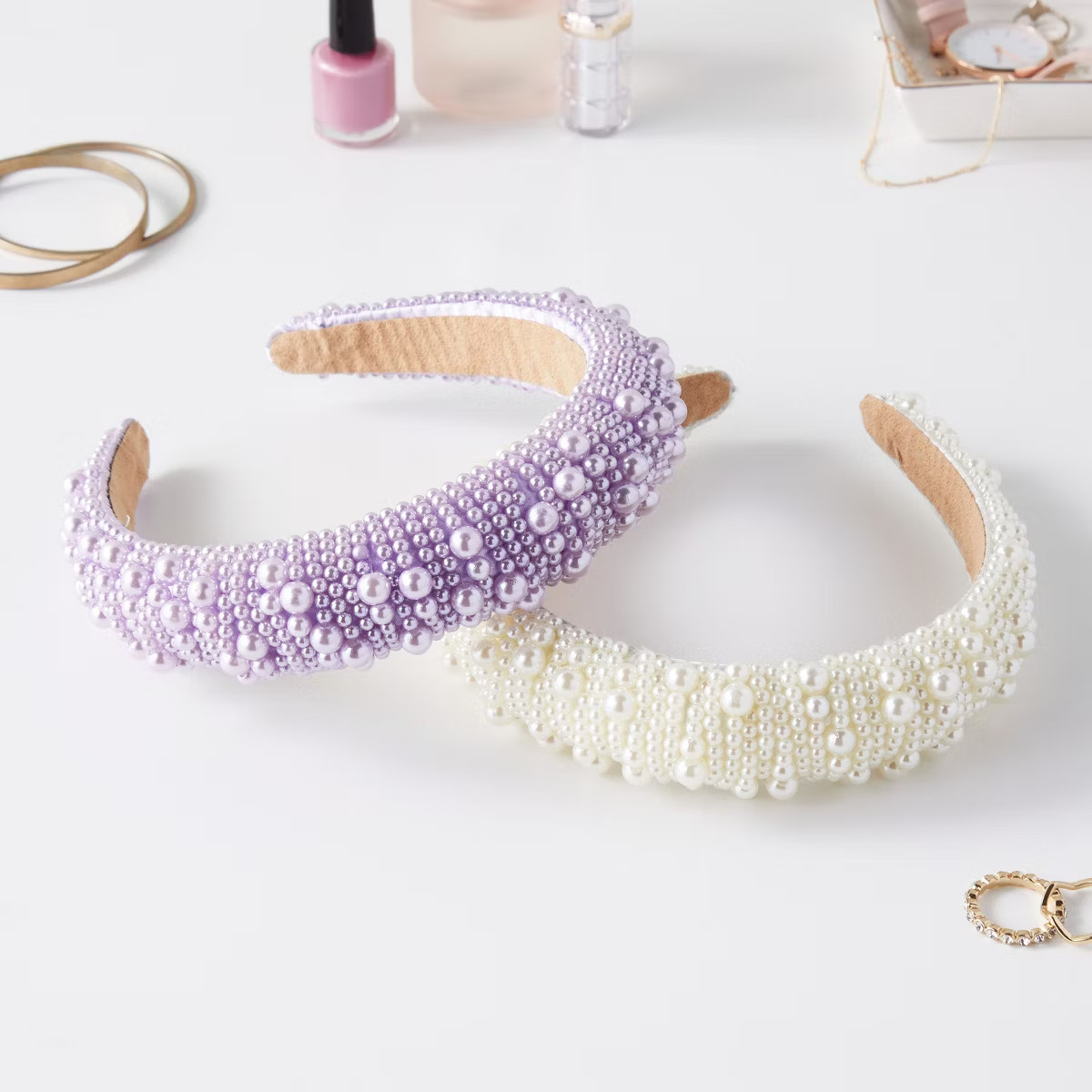 Glamlily 2 Pack Padded Pearl Headbands, Crystal Rhinestone Hair Accessories, 2 Colors | Target