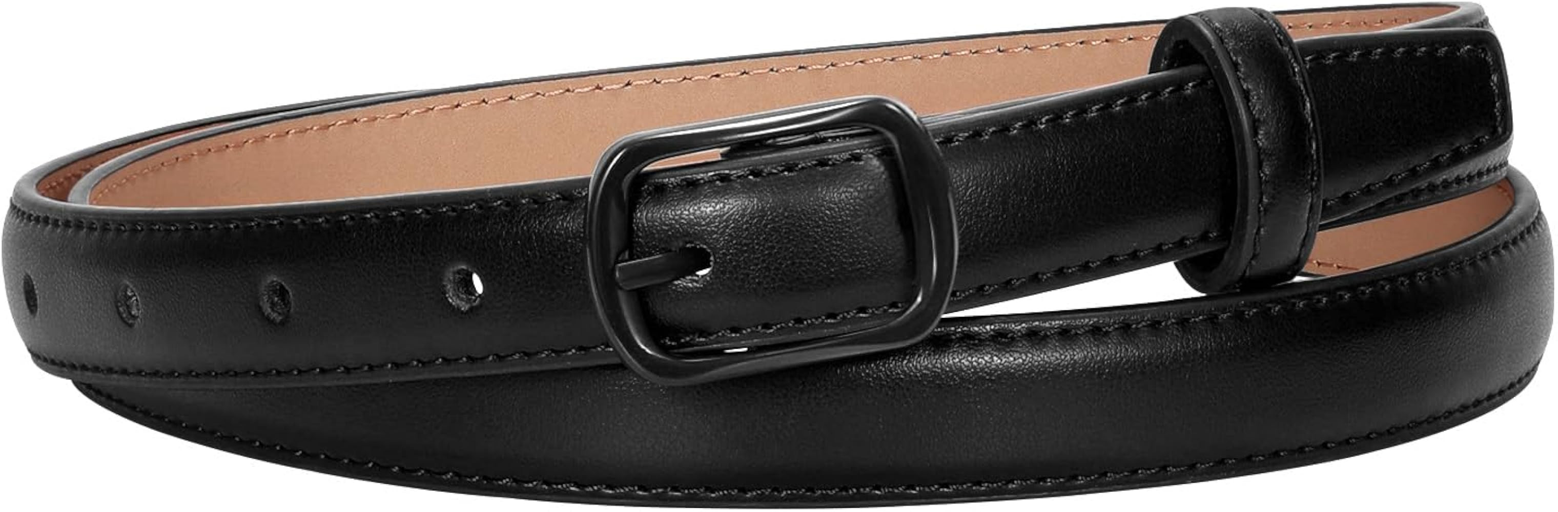 XZQTIVE Black Skinny Belt for Women Jeans Thin Leather Waist Belts With Black Metal Prong Buckle | Amazon (US)