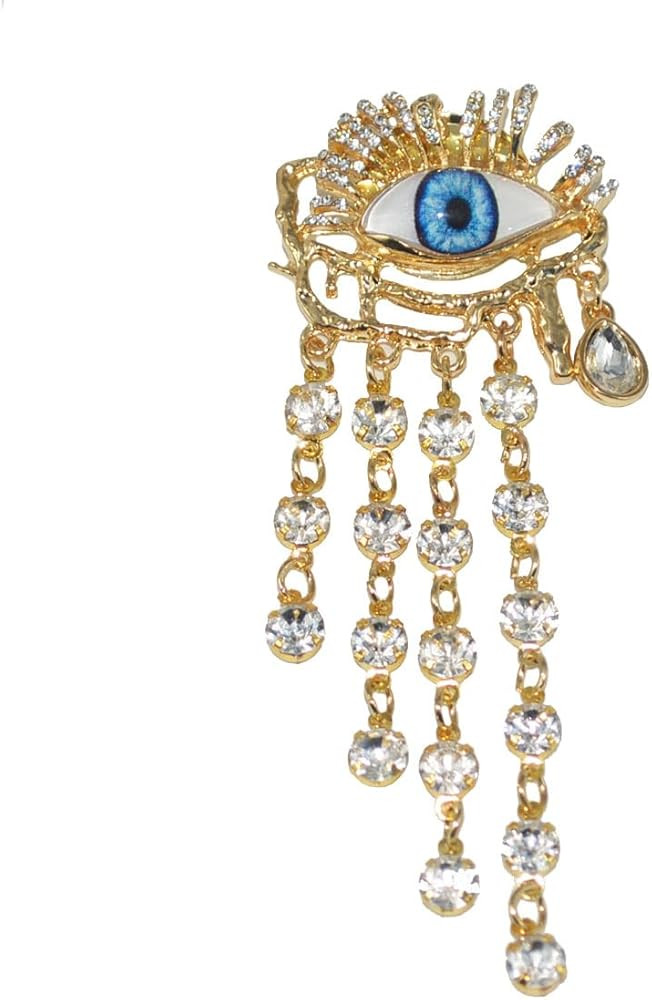 Evil Eye Tassel Lapel Brooch Pin Golden Plated Crystal Lucky Blue Eyes Rhinestone Waterdrop Brooc... | Amazon (US)